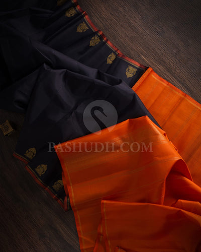 Black & Orange Kanjivaram Silk Saree-J2