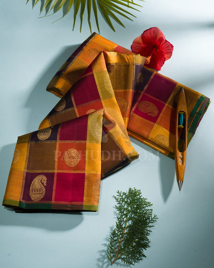 Multicolor Traditional Borderless Kanjivaram Silk Saree-H6