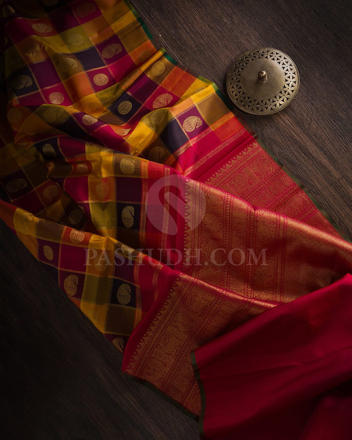 Multicolor Traditional Borderless Kanjivaram Silk Saree-H6