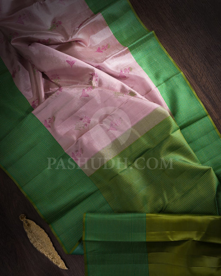 Baby Pink & Emerald Green Kanjivaram Silk Saree-D613(B)