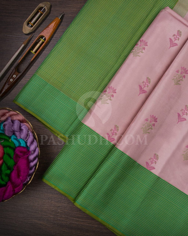 Baby Pink & Emerald Green Kanjivaram Silk Saree-D613(B)