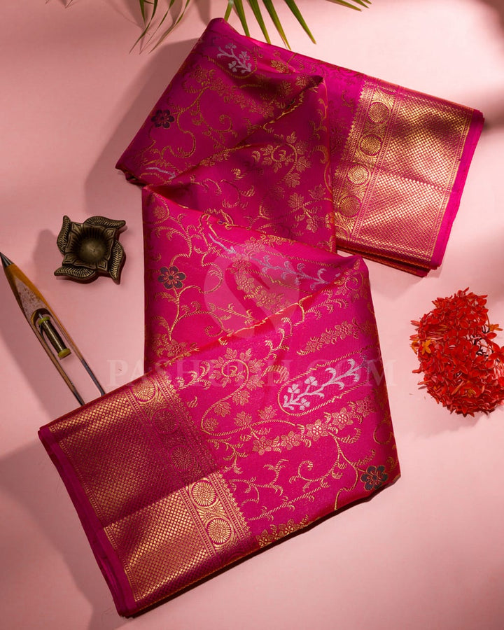 Rani Pink Pure Zari Kanjivaram Silk Saree-P177(A)