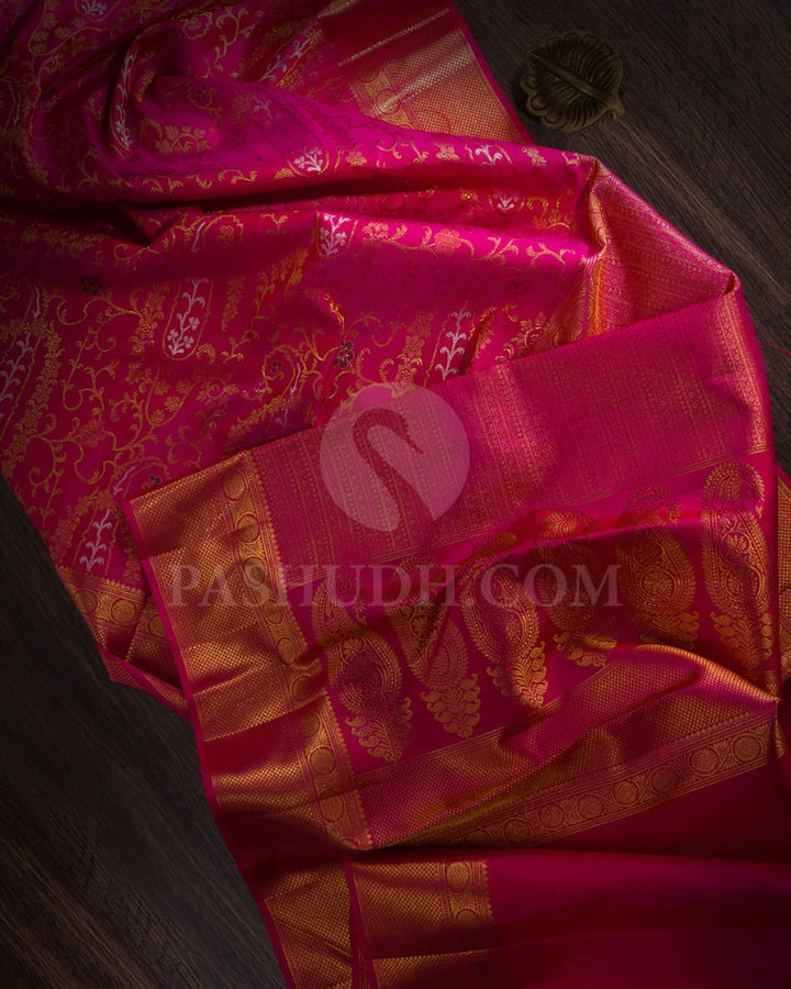 Rani Pink Pure Zari Kanjivaram Silk Saree-P177(A)
