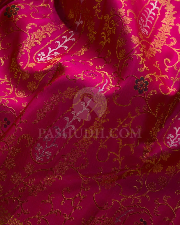 Rani Pink Pure Zari Kanjivaram Silk Saree-P177(A)