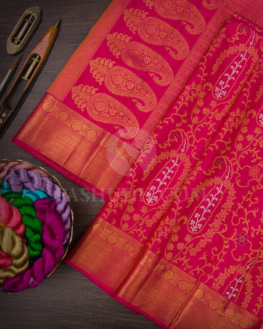 Rani Pink Pure Zari Kanjivaram Silk Saree-P177(A)