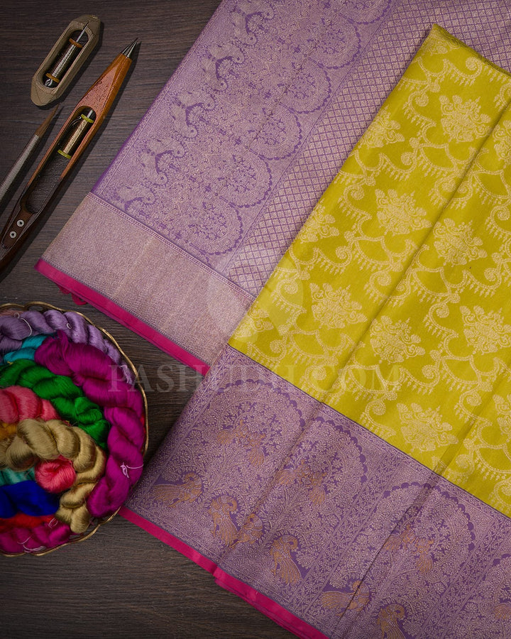 Pear Green & Lavender Kanjivaram Silk Saree-S1048(G)