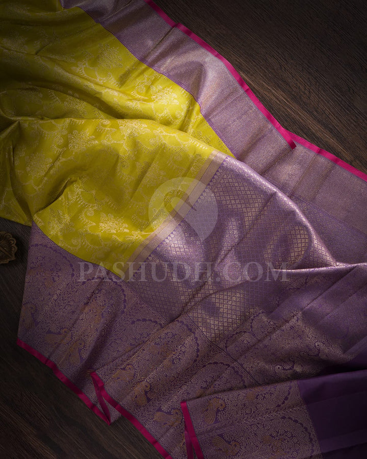 Pear Green & Lavender Kanjivaram Silk Saree-S1048(G)
