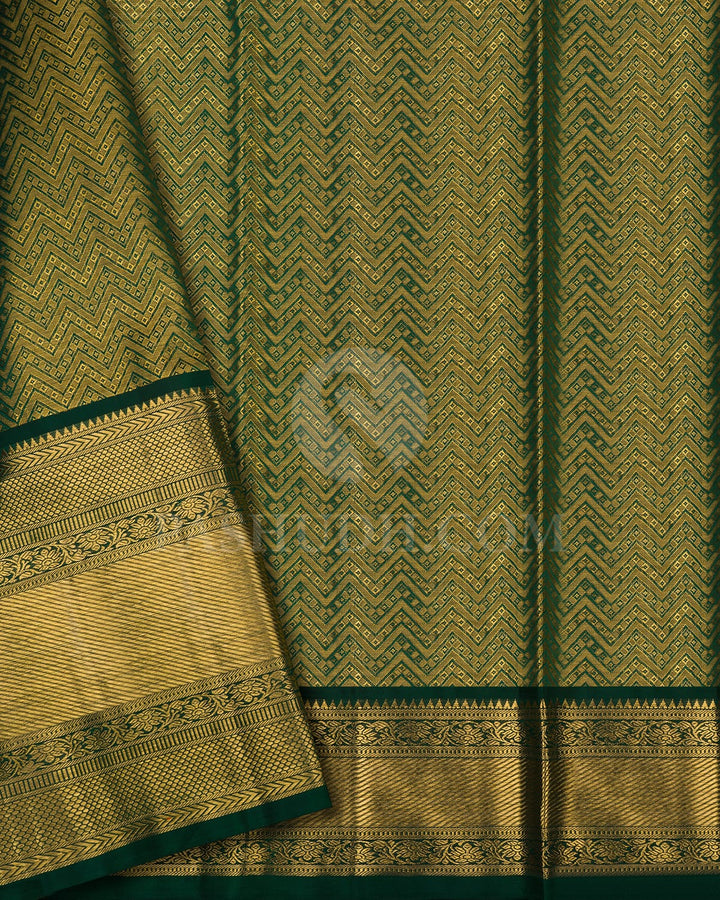 Gold & Bottle Green Tissue Kanjivaram Silk Saree-N2