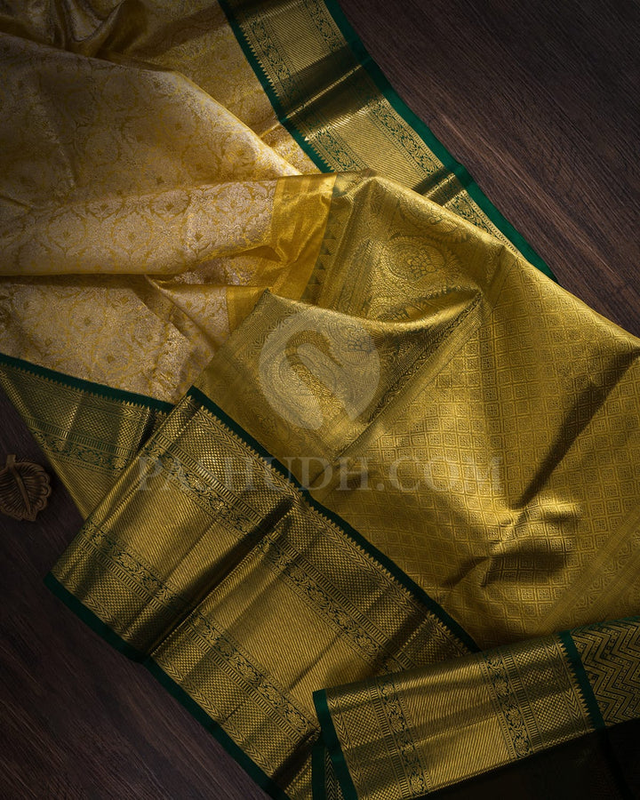 Gold & Bottle Green Tissue Kanjivaram Silk Saree-N2