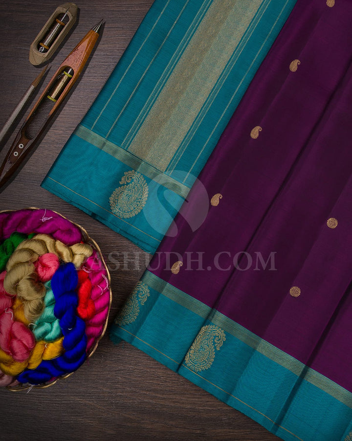 Purple & Anandha Blue Kanjivaram Silk Saree-I12