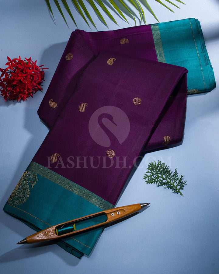 Purple & Anandha Blue Kanjivaram Silk Saree-I12