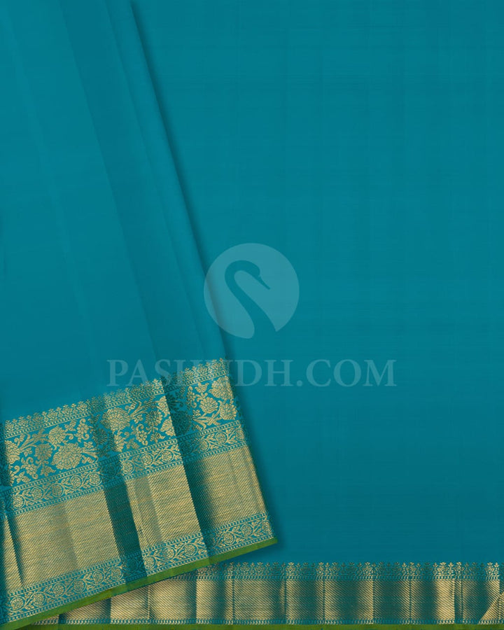 Navy Blue & Turquoise Blue Kanjivaram Silk Saree-S1197(D)