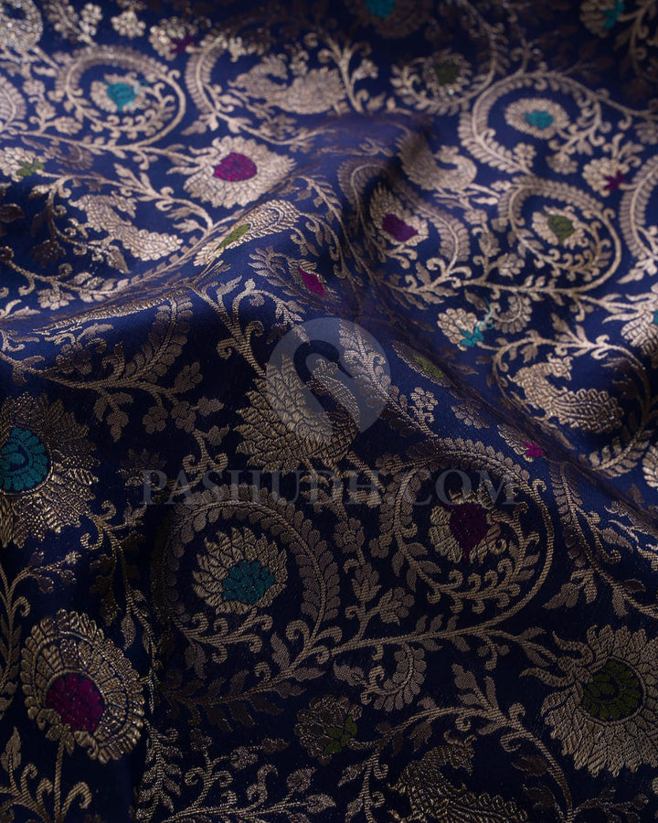 Navy Blue & Turquoise Blue Kanjivaram Silk Saree-S1197(D)