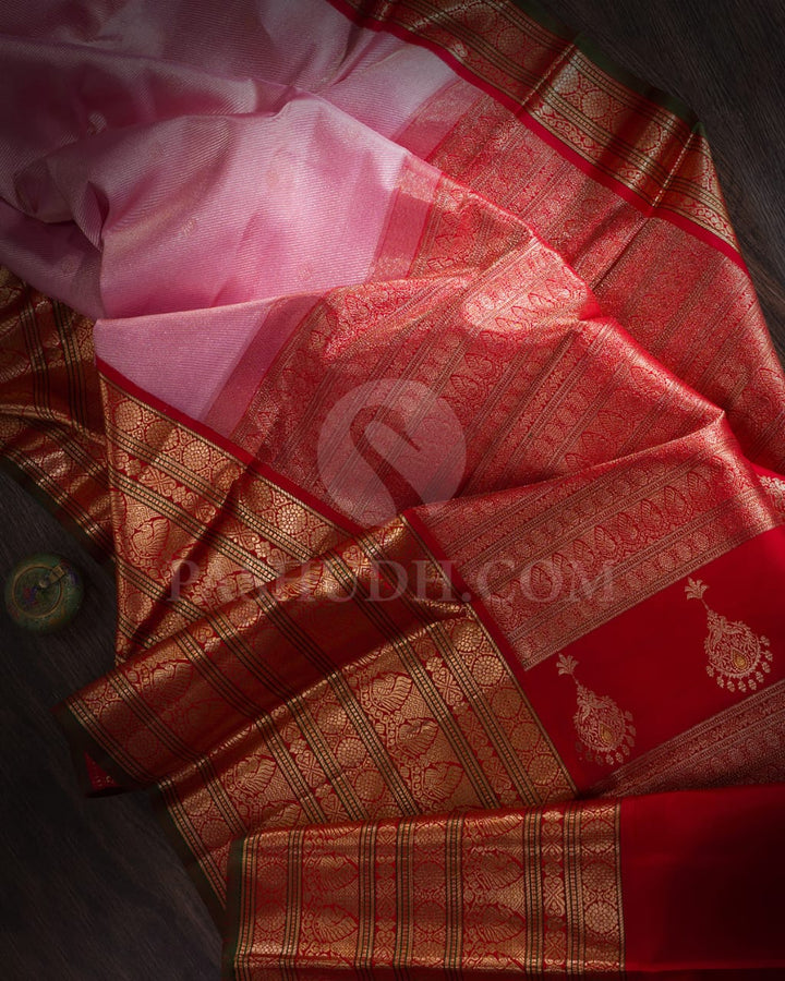 Baby Pink And Red Kanjivaram Silk Saree-S1236(B)