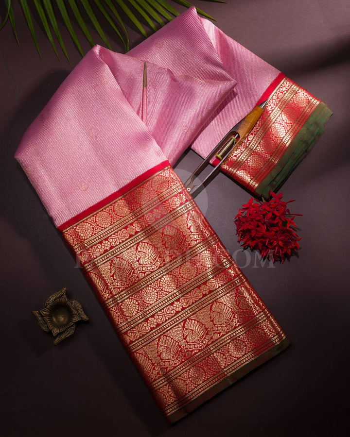 Baby Pink And Red Kanjivaram Silk Saree-S1236(B)