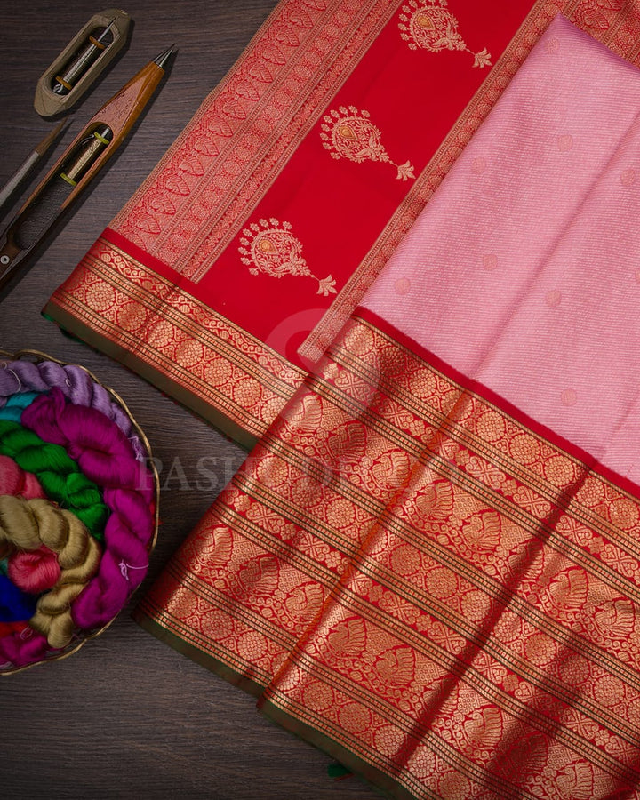 Baby Pink And Red Kanjivaram Silk Saree-S1236(B)