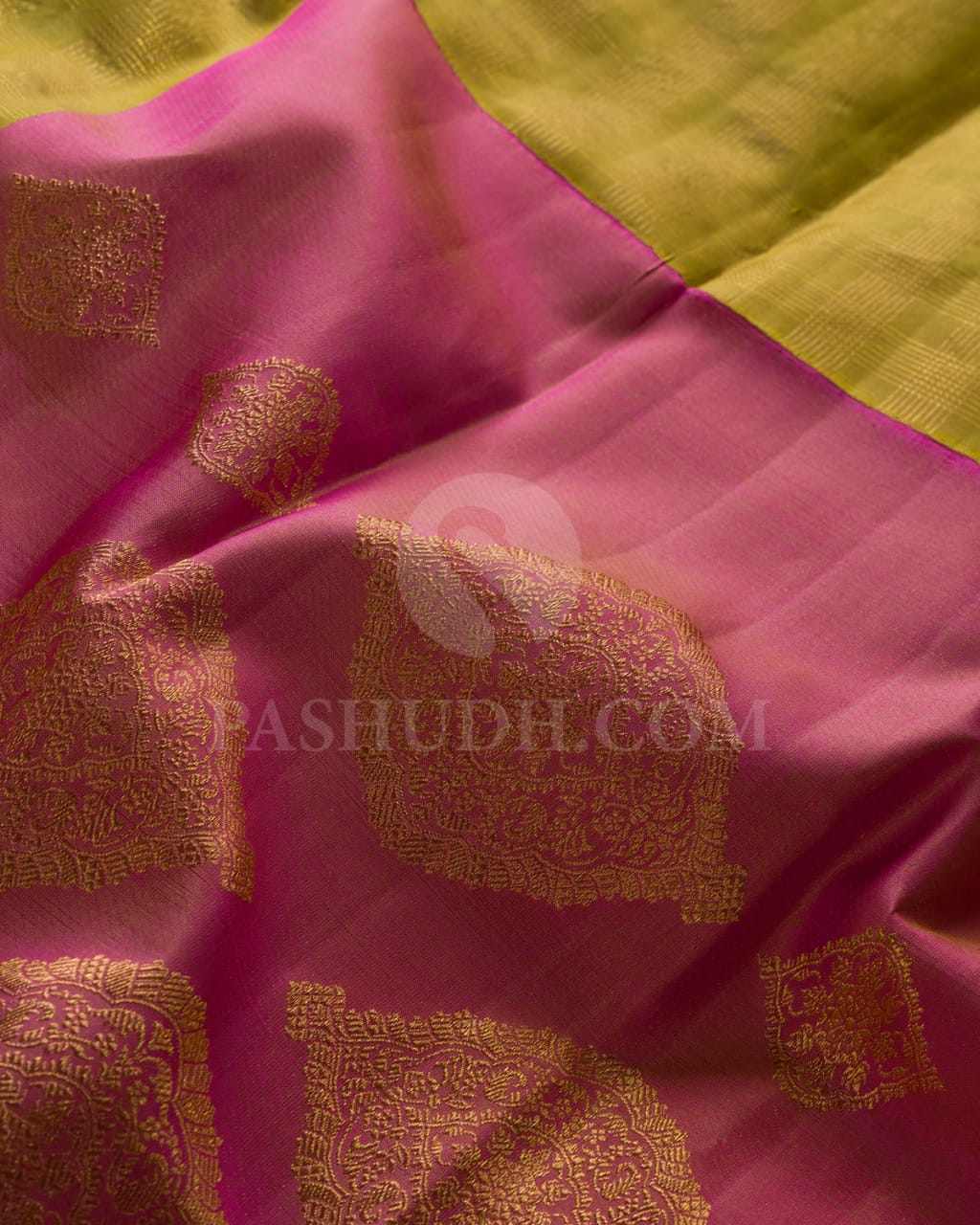 Golden Mustard With Bright Pink  Kanjivaram Silk Saree-S1437(A)