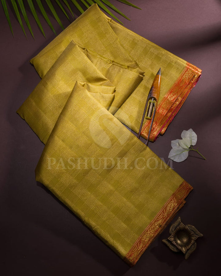 Golden Mustard With Bright Pink  Kanjivaram Silk Saree-S1437(A)