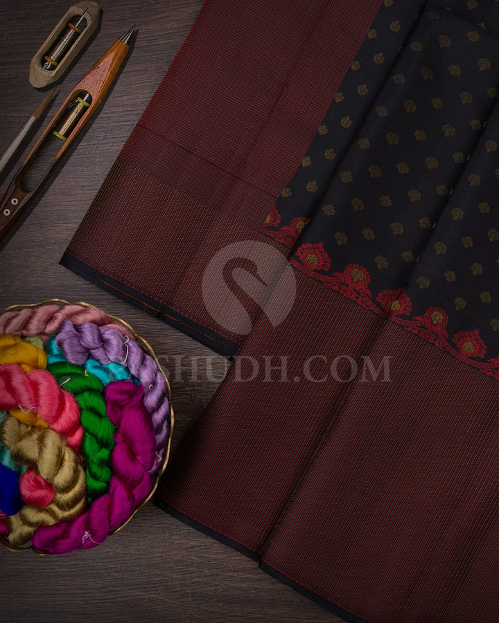 Black & Red Kanjivaram Silk Saree-D626(A)