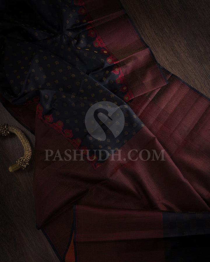Black & Red Kanjivaram Silk Saree-D626(A)