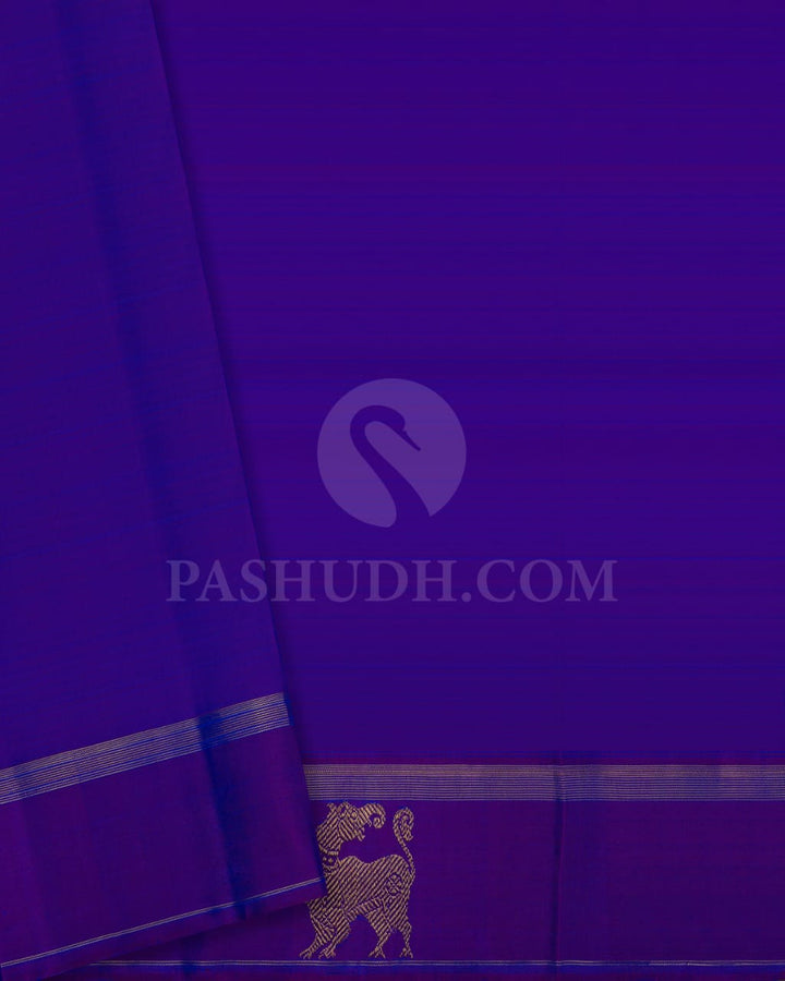 Beige-Blue Dual Shaded & Violet Kanjivaram Silk Saree-I13