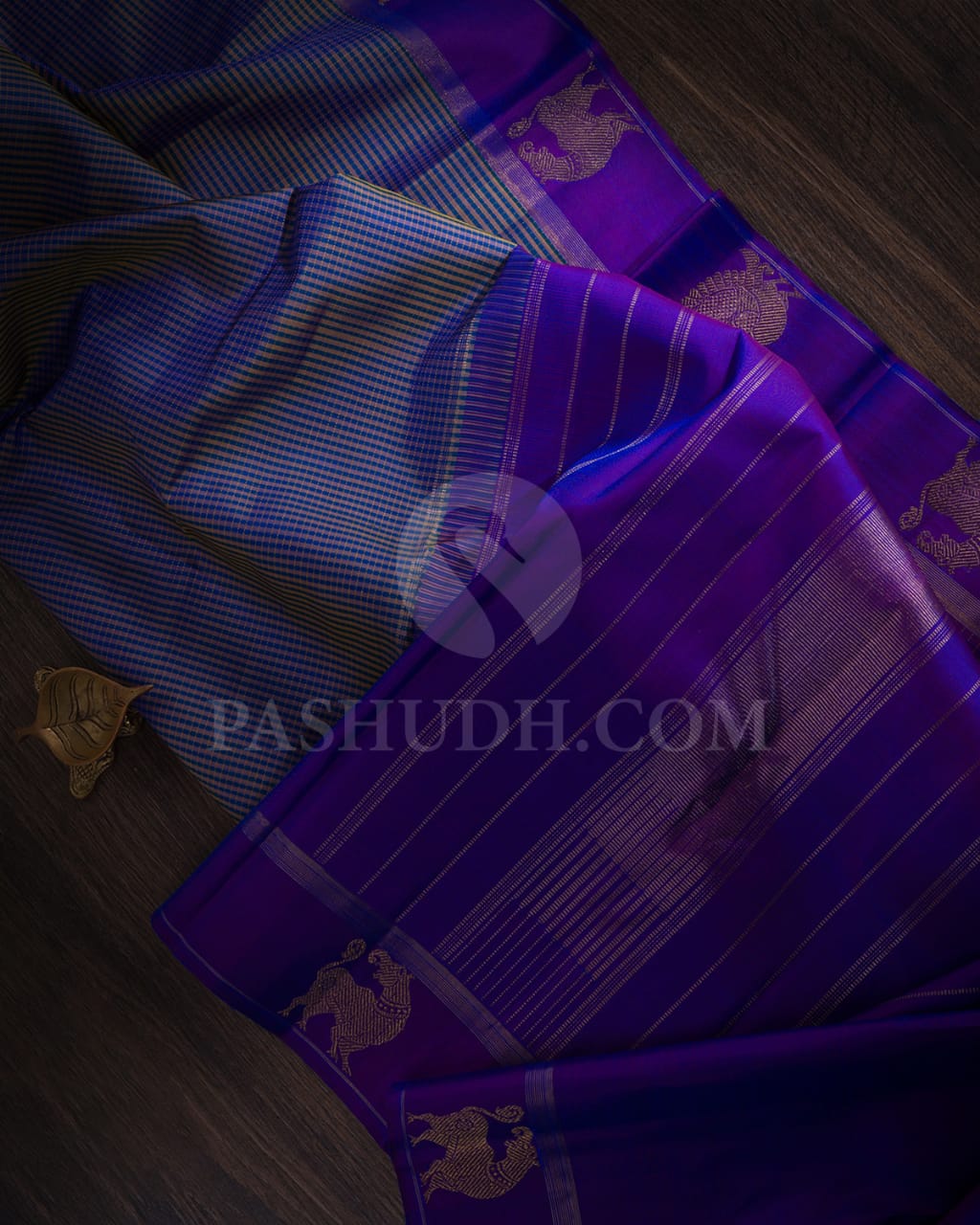 Beige-Blue Dual Shaded & Violet Kanjivaram Silk Saree-I13