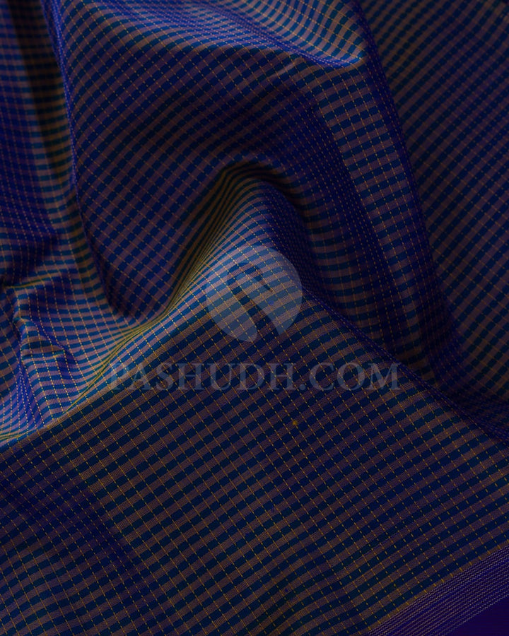 Beige-Blue Dual Shaded & Violet Kanjivaram Silk Saree-I13