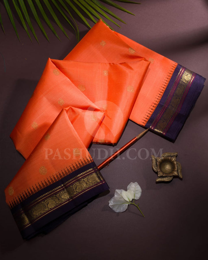 Orange & Aubergine Kanjivaram Silk Saree-B13