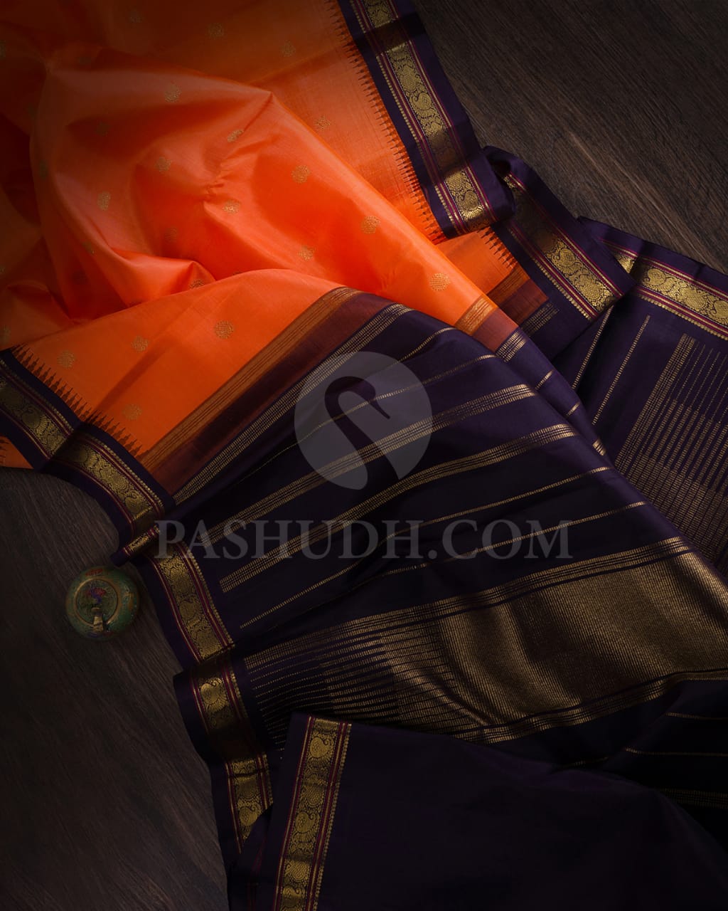 Orange & Aubergine Kanjivaram Silk Saree-B13
