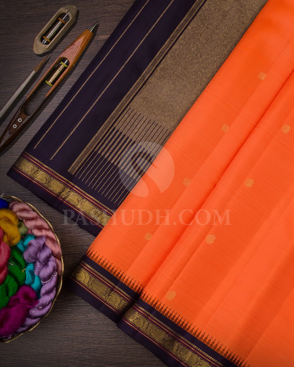 Orange & Aubergine Kanjivaram Silk Saree-B13