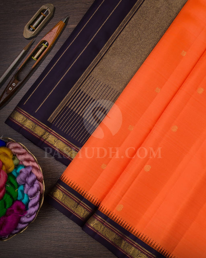 Orange & Aubergine Kanjivaram Silk Saree-B13