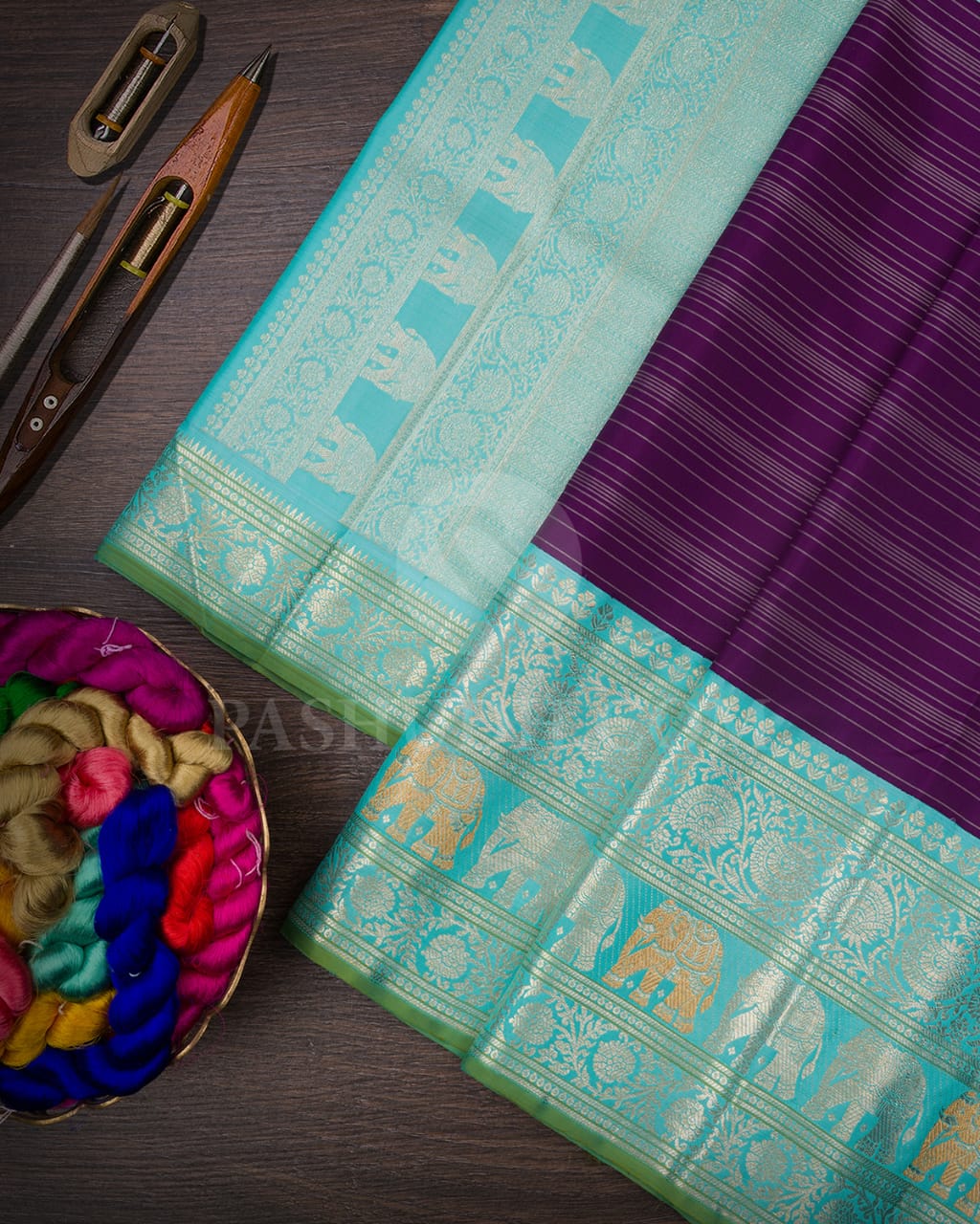 Purple & Sky Blue Kanjivaram Silk Saree-S1013(H)