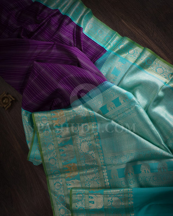 Purple & Sky Blue Kanjivaram Silk Saree-S1013(H)