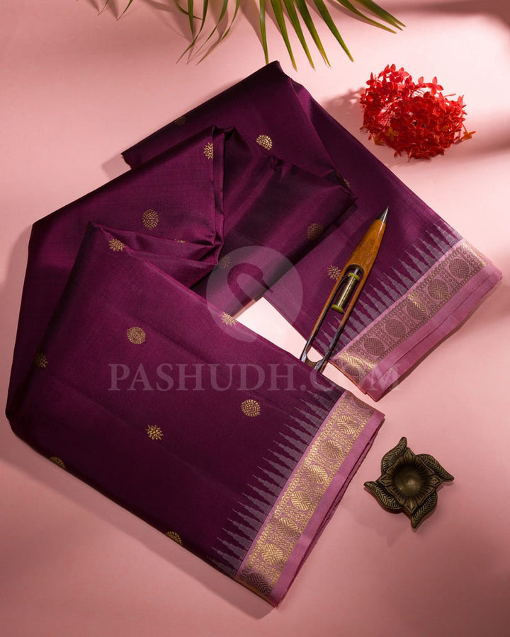 Wine & Baby Pink Kanjivaram Silk Saree-B16