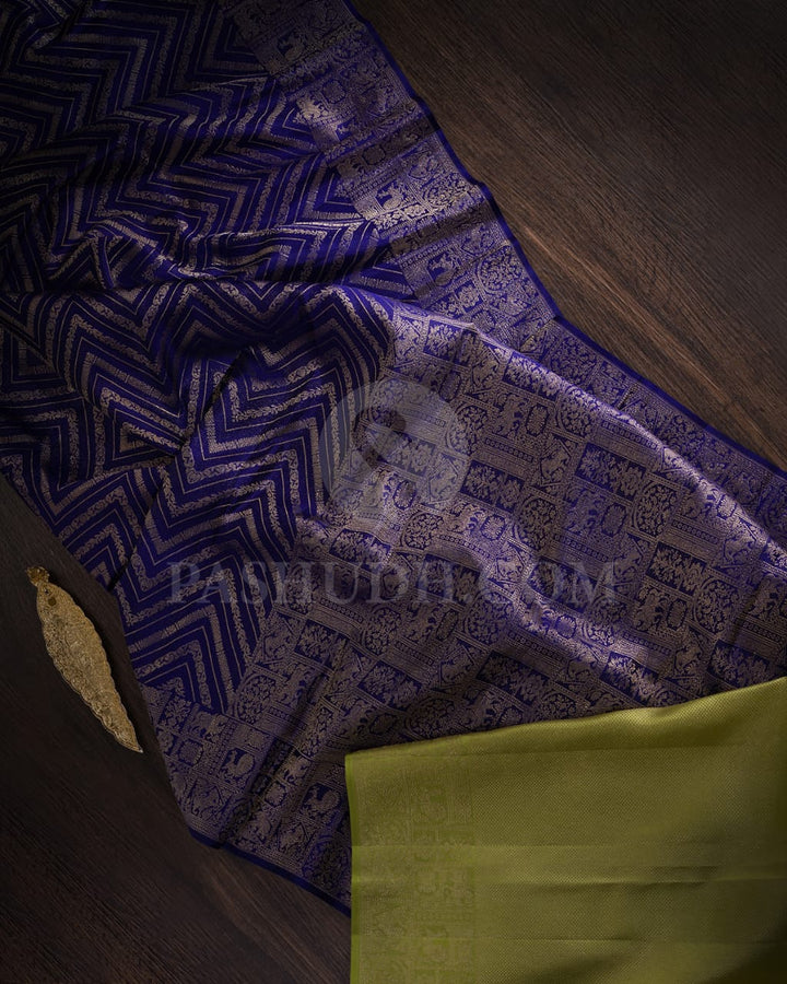 Bright  Royal  Blue & Pista Green Kanjivaram Silk Saree-D611(B)