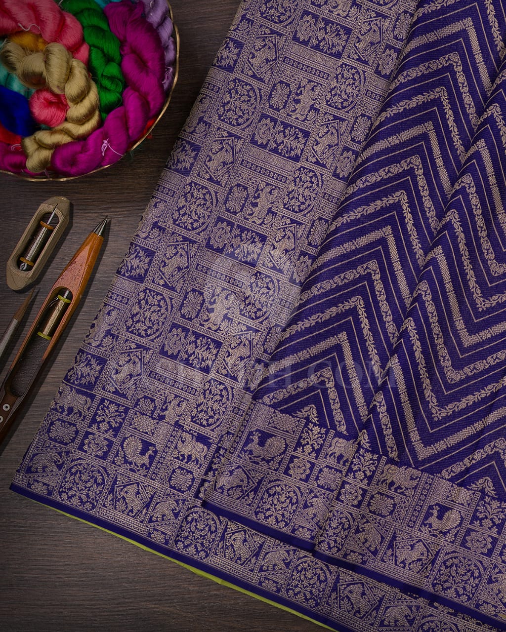 Bright  Royal  Blue & Pista Green Kanjivaram Silk Saree-D611(B)