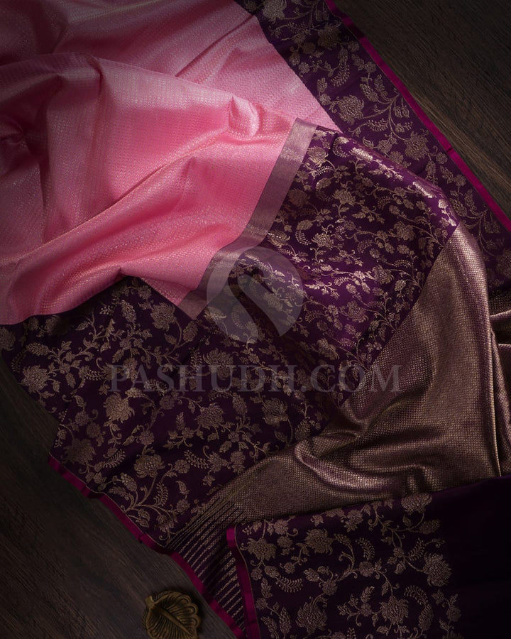 Baby Pink & Egg Plant Shade Kanjivaram Silk Saree-S1070(H)