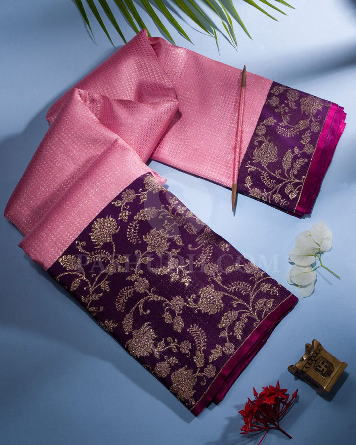 Baby Pink & Egg Plant Shade Kanjivaram Silk Saree-S1070(H)