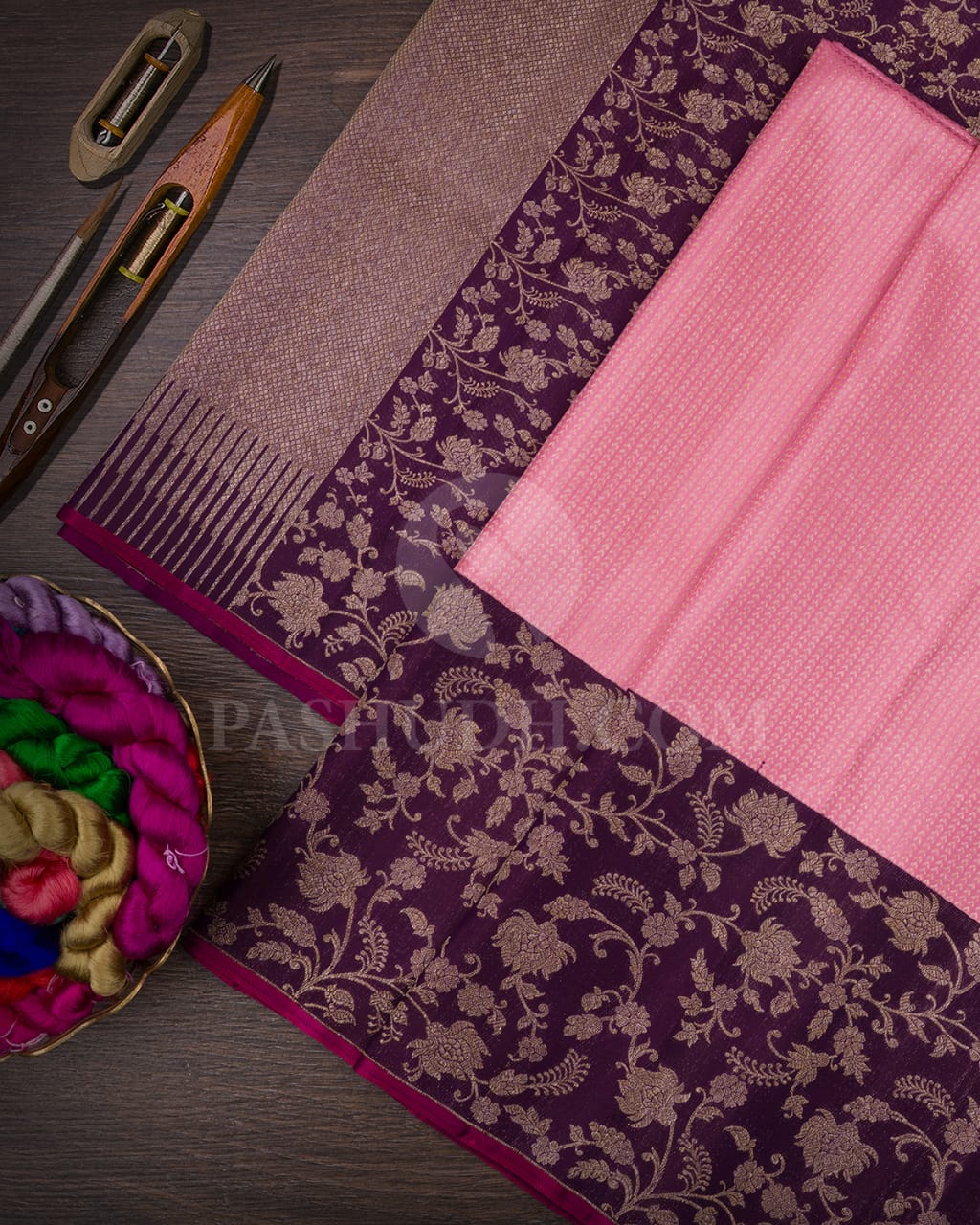 Baby Pink & Egg Plant Shade Kanjivaram Silk Saree-S1070(H)