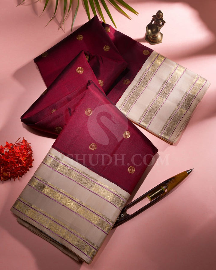 Maroon & Cream Kanjivaram Silk Saree-A8
