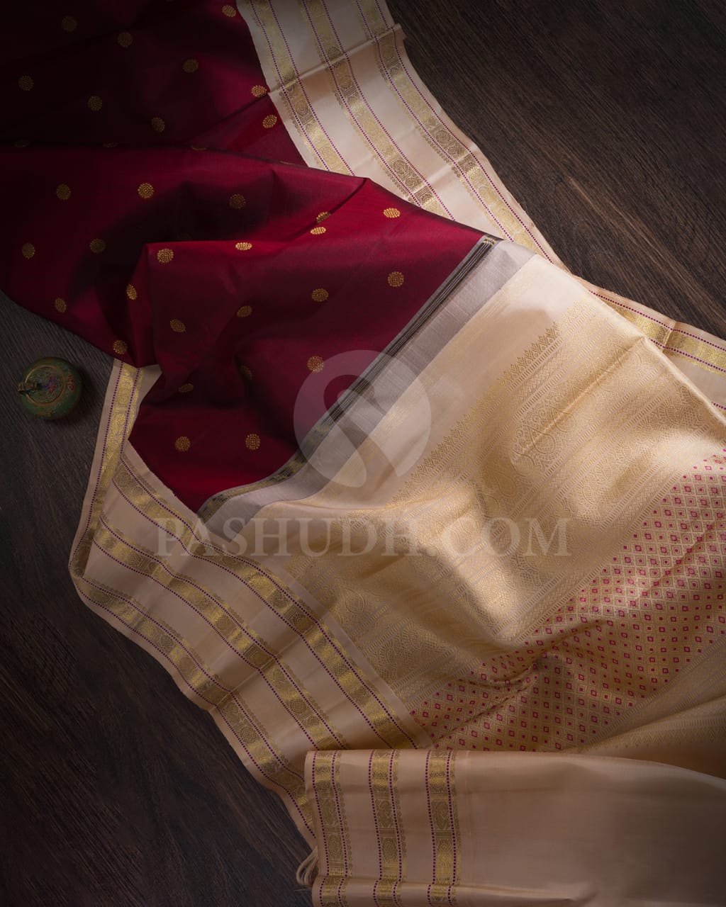 Maroon & Cream Kanjivaram Silk Saree-A8
