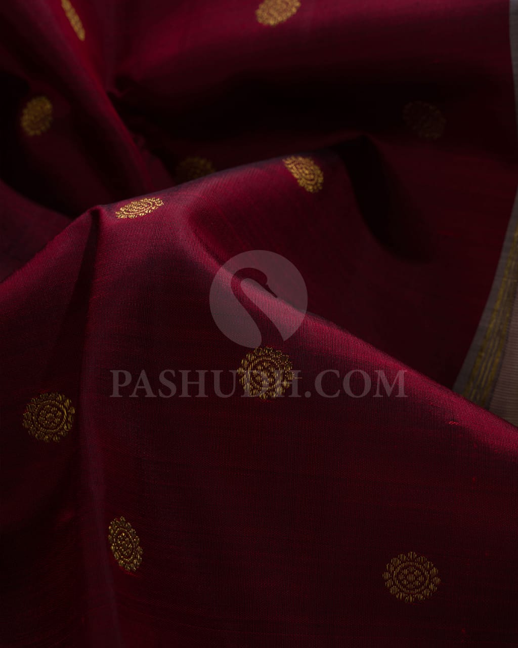 Maroon & Cream Kanjivaram Silk Saree-A8