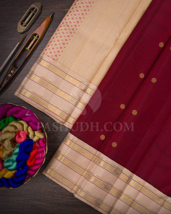 Maroon & Cream Kanjivaram Silk Saree-A8