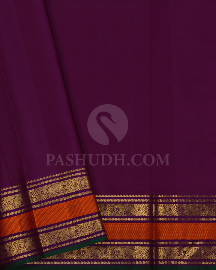 Mango Yellow & Violet Kanjivaram Silk Saree-A6
