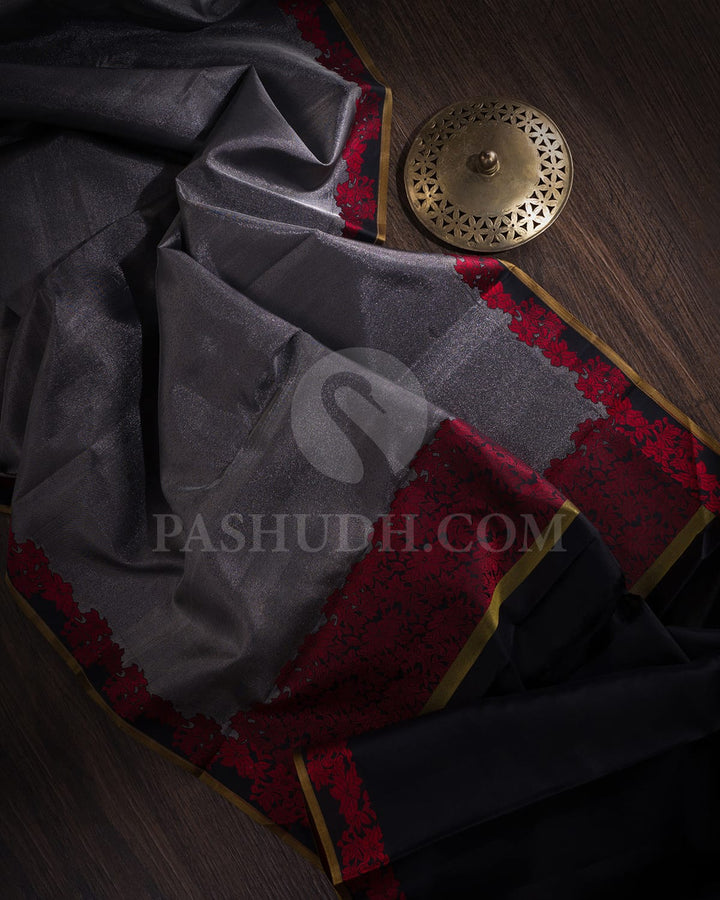 Black & Red Kanjivaram Silk Saree-DT312(A)