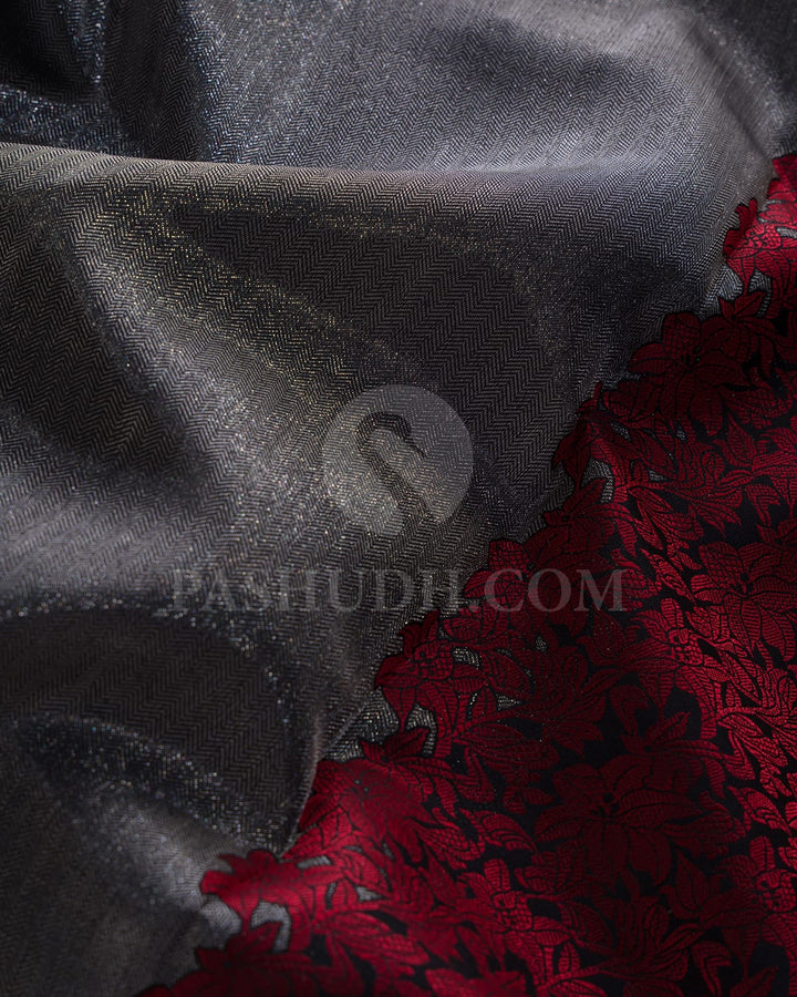Black & Red Kanjivaram Silk Saree-DT312(A)