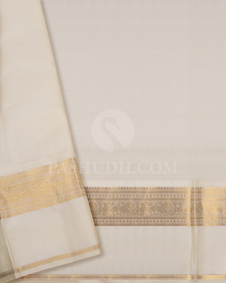 Bottle Green & Cream Kanjivaram Silk Saree-H11