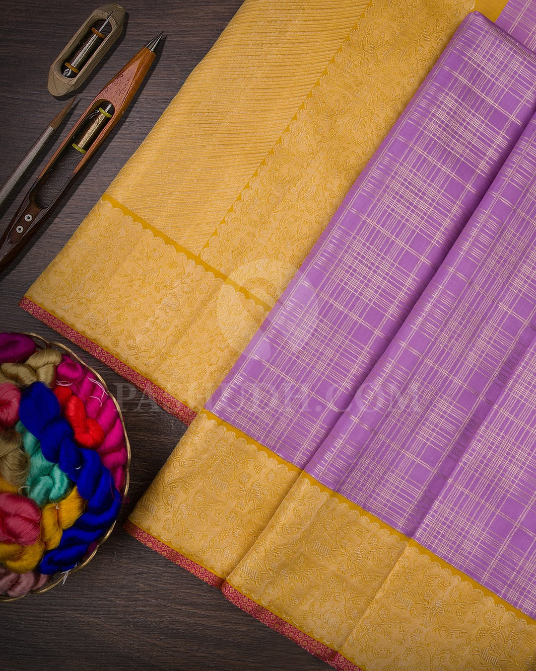 Lavender & Mango Yellow Kanjivaram Silk Saree-S1128(E)