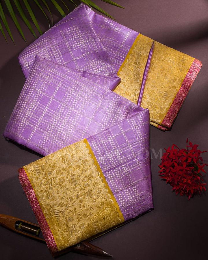 Lavender & Mango Yellow Kanjivaram Silk Saree-S1128(E)