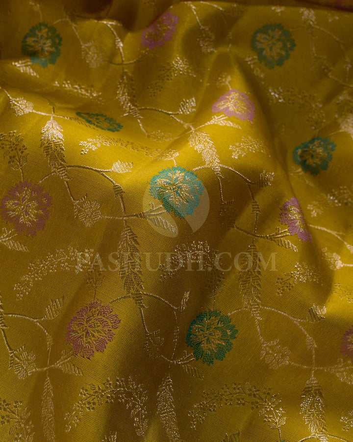 Mustard Yellow & Bright Pink Kanjivaram Silk Saree-S1244(B)